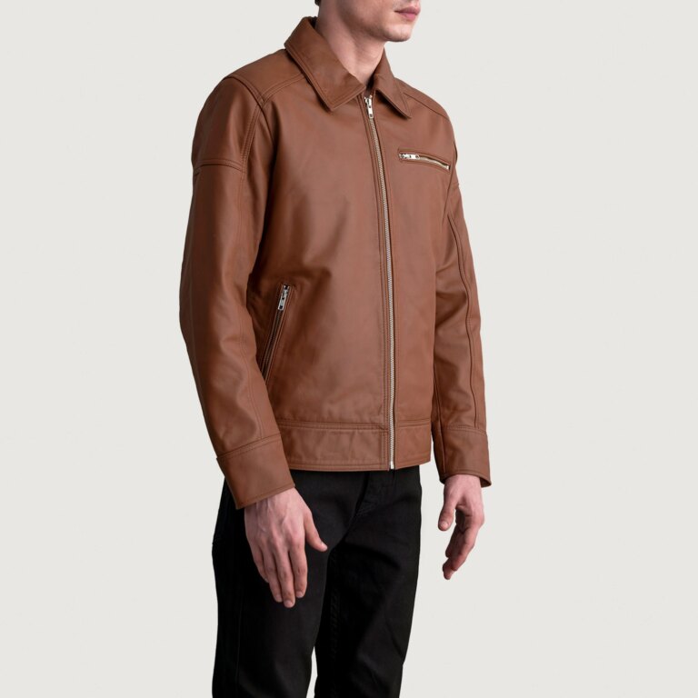 Mens Lavendard Matte Brown Leather Biker Jacket Side Pose-3-1724143236287